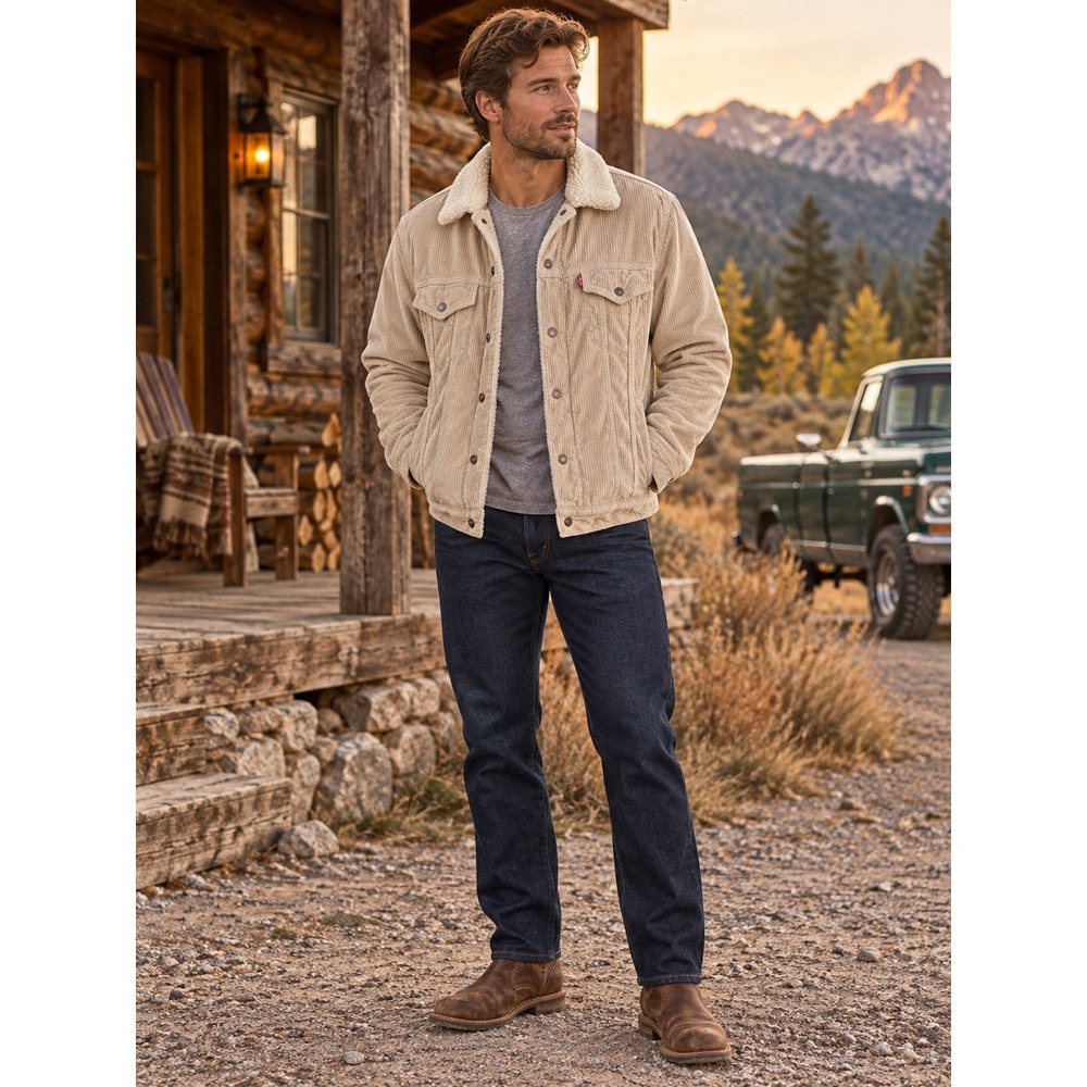 Levis Premium Corduroy Sherpa Trucker Jacket Beige 1X Gorpcore Western Streetwea